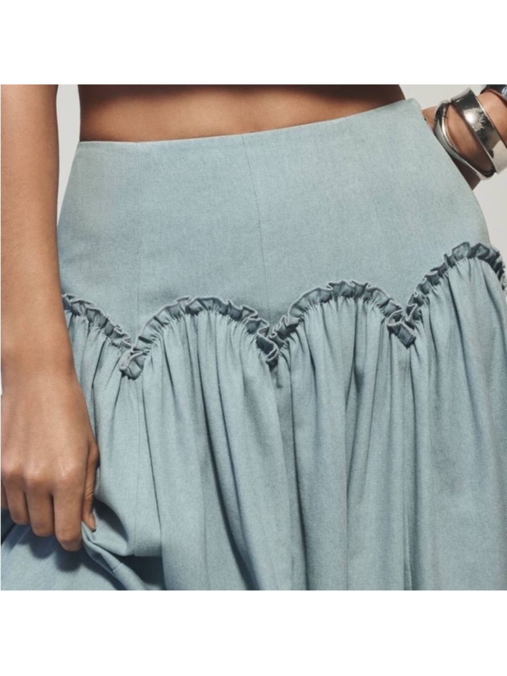 Anthropologie MARE MARE X ANTHROPOLOGIE BASQUE-WAIST MAXI SKIRT Light Denim - Picture 3 of 6